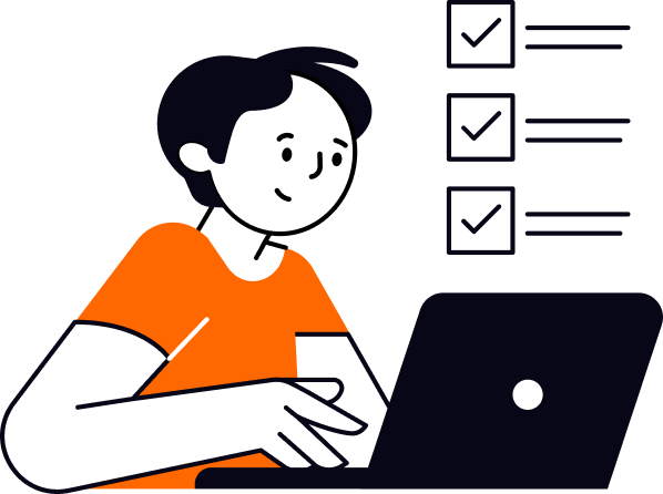 オンラインで企業とつながる人のイラスト